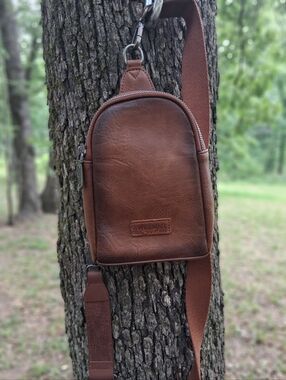 Wrangler Chest Sling Bag in Rich Brown Leather